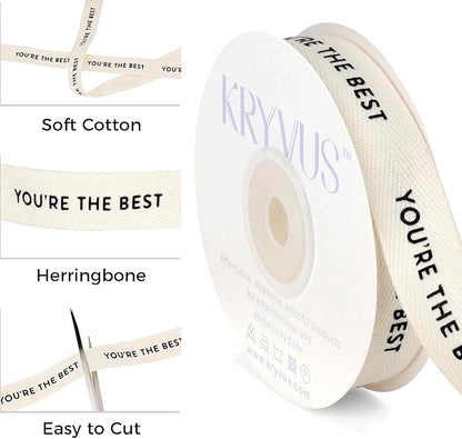 You're The Best Ribbon - 5/8 Inch x 12 Yards Natural Twill Tape Ribbon, Cotton Herringbone Ribbons for Gift Wrapping, Birthdays, Christmas, Anniversaries, Valentine's Day, Mother's Day