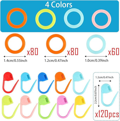 LUNARM 340 Pcs Stitch Ring Markers and Colorful Knitting Crochet Locking Counter Stitch Needle Clips with 2 Storage Boxes for Handicraft Weaving Sewing
