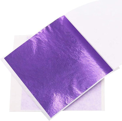 KINNO 100 Sheets Imitation Gold Foil Sheets - Purple GoId Leaf Sheets for Arts Decoration, Sculpture, Gilding, Nails, Handcrafts, Picture Frames, Paintings, Furniture, Wall, 3.15 by 3.35 Inches