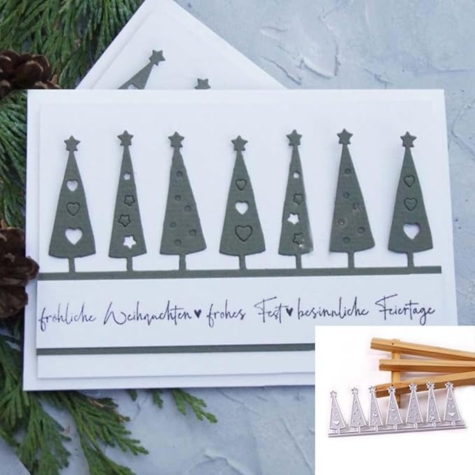 Mvchifay Cutting Dies Happy Birthday Metal Stencils Scrapbooking Tool DIY Emboss Paper Card Making (Christmas Trees-12.4x4.8cm)