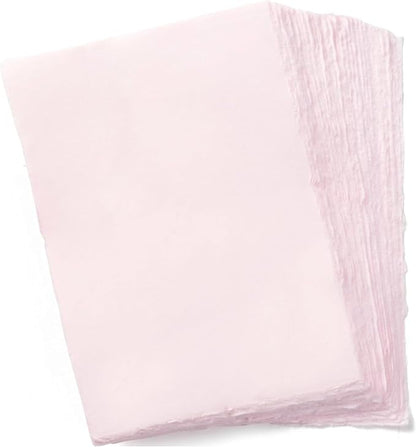 Wanderings A5 Handmade Deckled Edge Cotton Paper - Cold Pressed Texture - Paint, Watercolor, Writing, Printer - Cards, Invitations, Menus, Arts and Crafts. 50 Pack Pink 150gsm - 5.8" x 8.3"