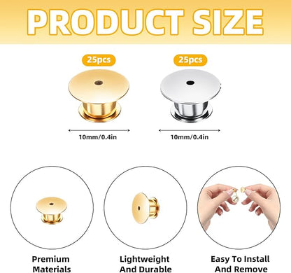 Locking Pin Backs - Enamel Brooch Locks Buckle 50pcs Badge Lapel Button Back Lock for DIY Crafts(Gold and Silver)