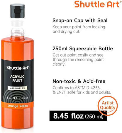 Shuttle Art Acrylic Paint, 24 Colors Acrylic Paint Bottle Set, 250ml/8.45oz Each, Rich Pigments, High Viscosity, Bulk for Artists, Beginners and Kids Painting on Rocks Crafts Canvas Wood