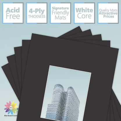 MBC MAT BOARD CENTER, 5 Pack 16x20 for 8x10 Black Picture Mats Frame Mattes, Bevel Cut, Acid Free, 4-ply Thickness
