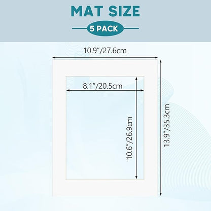ZBEIVAN 11x14 White Picture Mats with Core Bevel Cut Frame Mattes for 8.5x11 Pictures - Pack of 5