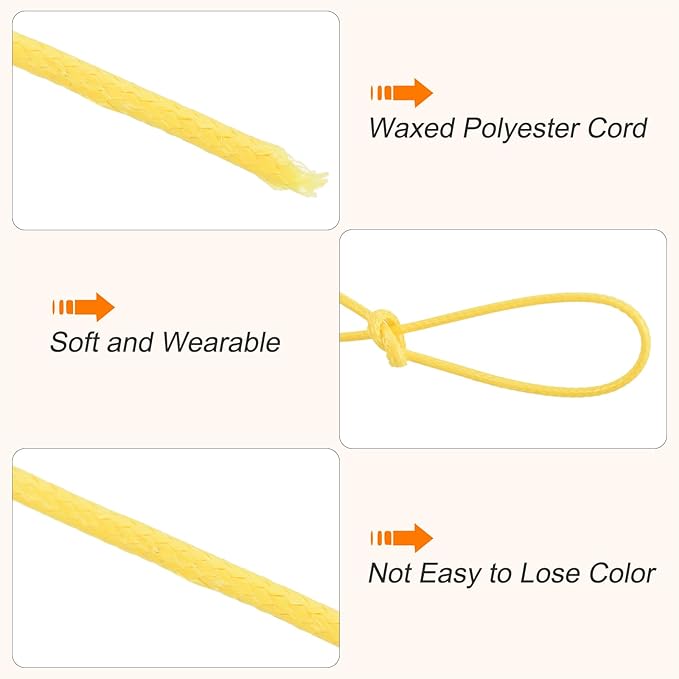 MECCANIXITY Waxed Cord 1.2mm Waxed Polyester Cord 175 Yard Wax String for Bracelet Making,Necklaces, Beading,Jewelry Making and DIY Crafts(Light Yellow)