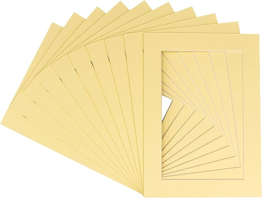 11x14 Mat for 8.5x11 Photo - Precut Soft Yellow Picture Matboard for Frames 11 x 14 Inches - Bevel Cut to Display Art 8.5 x 11 Inches - Acid Free Pack of 100 MATS with Backing Boards & Clear Bags