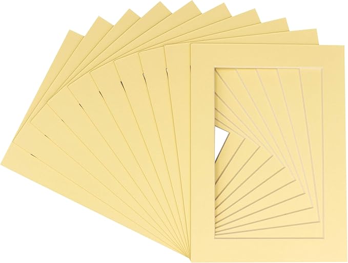6x8 Mat for 8x10 Frame - Precut Mat Board Acid-Free Show Kit with Backing Board, and Clear Bags Soft Yellow 6x8 Photo Matte Made to Fit a 8x10 Picture Frame Matboard for Framing, Pack of 100 Mats