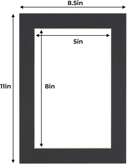 5.5x8.5 Mat for 8.5x11 Frame - Precut Mat Board Acid-Free Black 5.5x8.5 Photo Matte For a 8.5x11 Picture Frame, Premium Matboard for Family Photos, Show Kits, Art, Picture Framing, Pack of 25 Mats