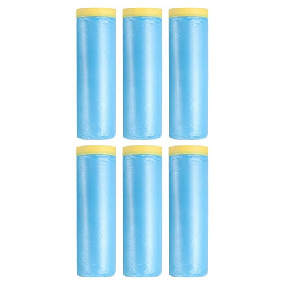 uxcell Pre-Taped Masking Film, 4.9ft x 66ft Plastic Paint Drop Cloth with Medium-Tack Painters Tape for Painting Spraying Protection Blue Film 6Pcs