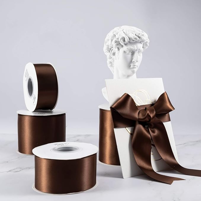 Humphrey's Craft 1-1/2 Inch Brown Double Faced Satin Ribbon - 25 Yards Variety of Color for Crafts Gift Wrapping DIY Bows Bouquet Decoration Sewing Christmas Tree Wedding and Invitation Card.