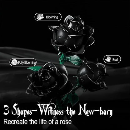 Black Roses Flower Building Set-12Pack, Compatible with Lego Bouquet for Adults,Gothic Horror Flowers Botanical, Gift for Halloween & Valentines Compatible with Lego Roses(585pcs)