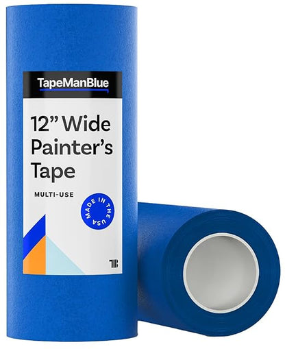 Wide Blue Painters Tape, 12 inch x 60 yds, Made in America, Great Masking Tape for 3D Printing and Laser Cutting, Removes Cleanly for 21 Days