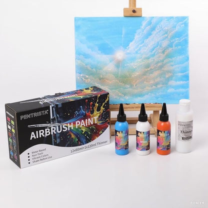 Airbrush Paint Set,12 Colors(2.03oz, 60 ml) with 4.06oz Thinner,Ready to Spray Air brush Paint, Water-Based Acrylic Airbrush Set for Nails,Models,Hobbyist and Artists