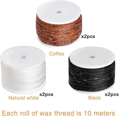 6 Pack Waxed Thread Leather Sewing Awl Replacement Spools, Repair Stitch Thread, Leather, Canvas Sewing Awl for All Stitching Tool, 3-Color