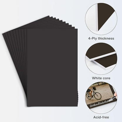 Golden State Art, 11x17 Uncut Photo Mat Matboard - Black Uncut Mats for DIY Projects, Presentation Boards, Art Crafts, Prints (50 Pack)
