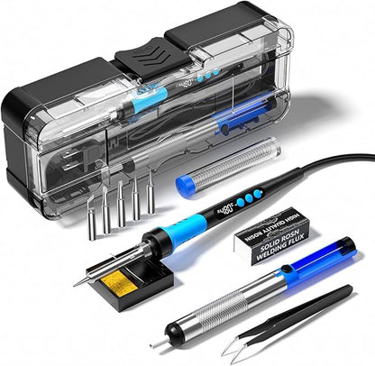 Soldering Iron Kit, 90W 110V LCD digital soldering gun，12-in-1 Soldering Iron Kit Tool，Temperature adjustable from 180-480°C，5 soldering tips，soldering wire，soldering paste，soldering pump