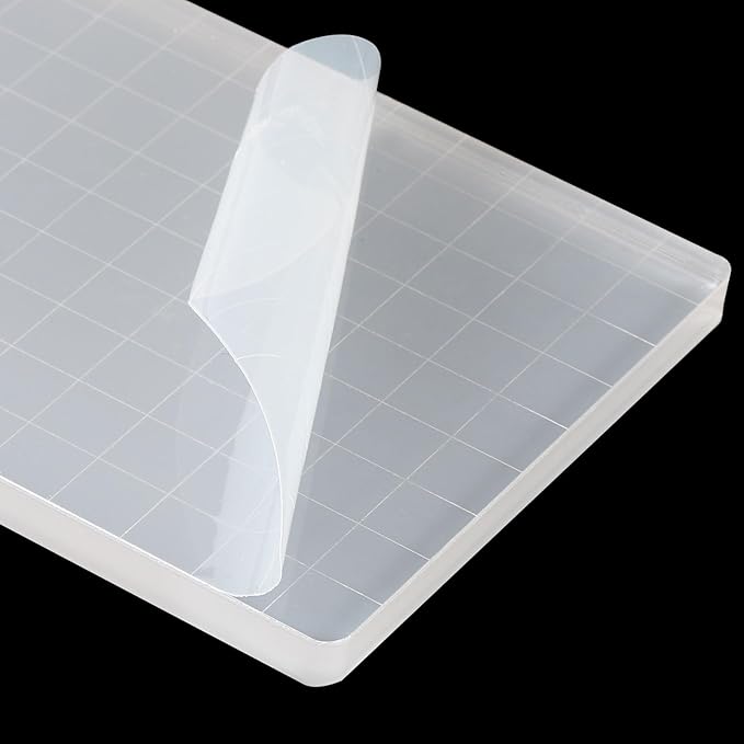 PATIKIL 5" x 3.5" Acrylic Stamp Block, 2 Pack Clear Stamping Block with Grid Lines Decorative Mounting Blocks Square for Scrapbooking DIY Crafts Card Making