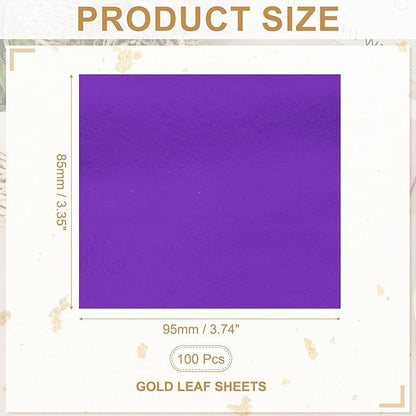 PATIKIL Gold Leaf Sheets for Art 3.7" x 3.4", 100 Pcs Gold Foil Sheet Metallic Leaf Papers for DIY Crafts Resin Furniture Nails Paintings Home Decoration, Dark Purple