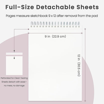 Cute Sketch Book for Kids Ages 8-12 Girls, 1 Pack-100 Sheets Purple Sketch Book 9x12, 68lb/100gsm Cute Sketchbook for Girls, Spiral Sketch Pads for Drawing, Art Supplies for Teens.