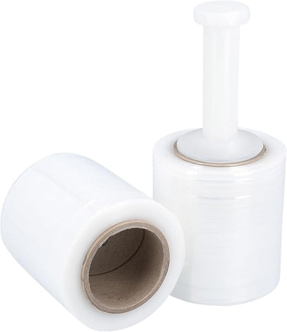 PSBM Mini Stretch Wrap with Handle, 12 Pack, 5 Inch x 1000 Feet, 55 Gauge, Clear High Performance Small Plastic Cling Film for Pallets Moving Storing