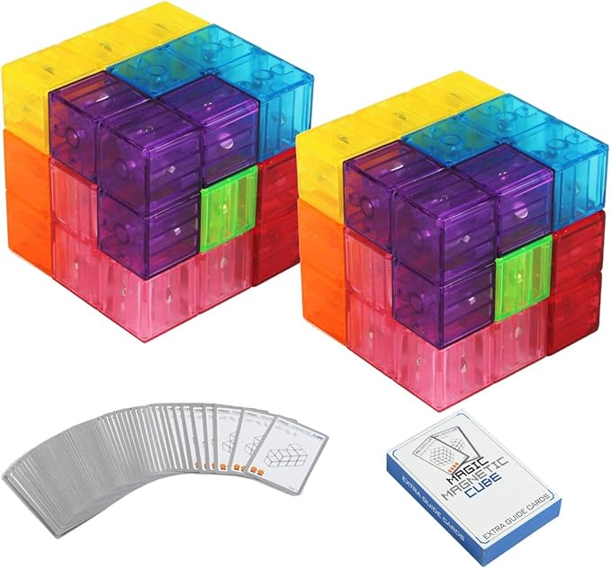 2-Pack Wtohobby Magnetic Soma Cube Block- Children's Educational Toys Magnetic Tiles for Kids Stress Relief Toy Puzzle Cubes to Develops Intelligence, Ideal for Birthday Gifts (Crystal, 2 Pack)