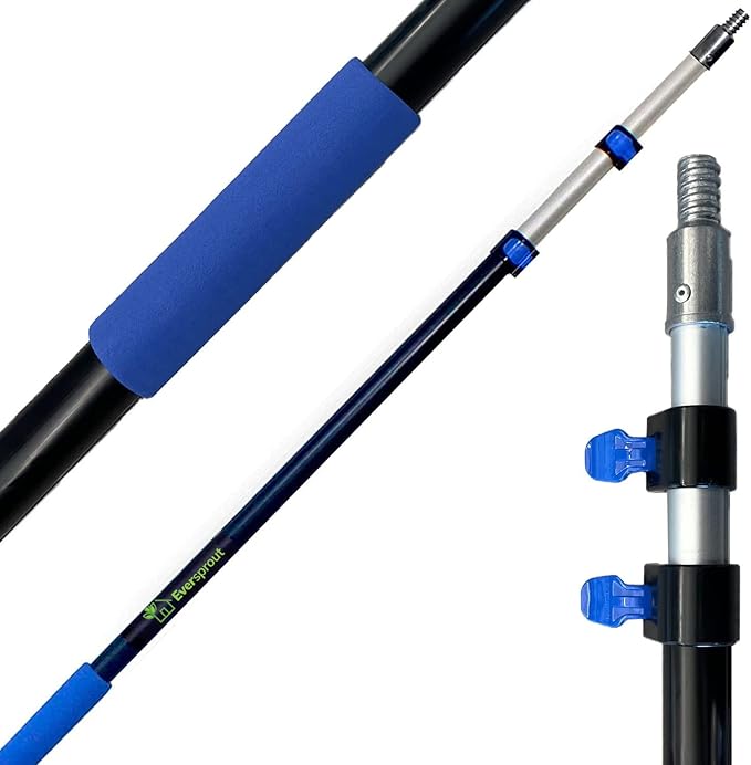 EVERSPROUT 6.5-to-18 Foot Telescopic Extension Pole (25 Ft Reach) | Lightweight Sturdy Aluminum | Easy Flip-Tab Lock Mechanism | Twist-On Metal Tip works for Squeegee, Duster, Paint Roller (pole only)