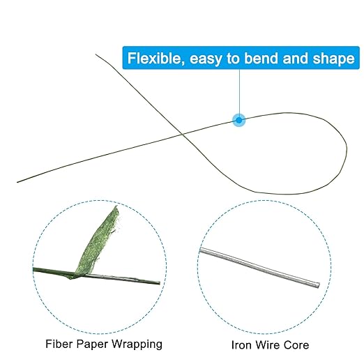 PATIKIL 30 Gauge 16" Floral Stem Wire, 100 Pcs Paper Wrapped Iron Artificial Flower Stem Accessories for DIY Bouquet Stem and Craft Decoration, Dark Green
