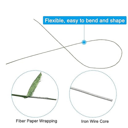 PATIKIL 28 Gauge 16" Floral Stem Wire, 100 Pcs Paper Wrapped Iron Artificial Flower Stem Accessories for DIY Bouquet Stem and Craft Decoration, Dark Green