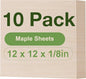 10 Pack Maple Plywood Sheets, 12 x 12 x 1/8 Inch, 3mm Plywood for Laser Cutting, Thin Unfinished Wood Sheets for Architectural Models, Wood Burning and DIY Wood Crafts