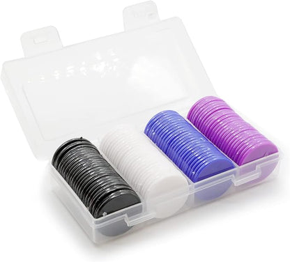 Set of 100 Opaque Plastic Learning Counters Mini Poker Chips Game Tokens with Storage Box (Black+White+Blue+Purple, 1 Inch)