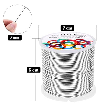 Anezus 12 Gauge Aluminum Wire 100 Feet - 2mm Metal Armature Bendable Sculpting Wire for Crafts, Wreath Making, Jewelry Making, Beading, Floral (Silver)