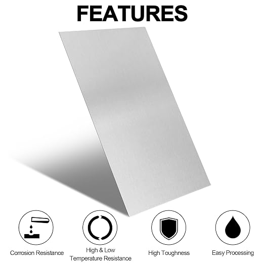 304 Stainless Steel Sheets Metal 10" x 17" x 1/64" (0.50MM) Inch 304 Stainless Steel Plates 24 Gauge Stainless Steel Shim Stock Plates Metal Sheets for Crafting, Stovetop, Snow Frosted Surface