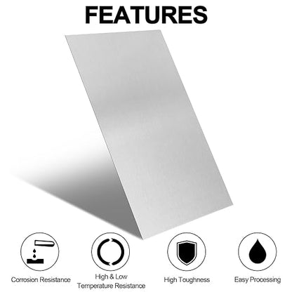 304 Stainless Steel Sheets Metal 10" x 17" x 1/64" (0.50MM) Inch 304 Stainless Steel Plates 24 Gauge Stainless Steel Shim Stock Plates Metal Sheets for Crafting, Stovetop, Snow Frosted Surface