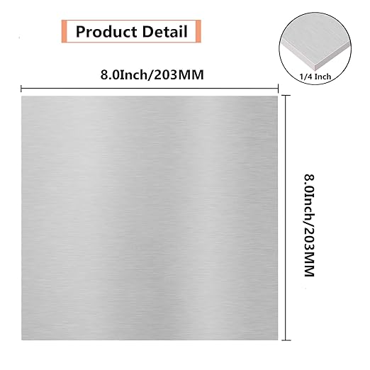 6061 T651 Aluminum Sheet Metal 8 x 8 x 1/4 Inch Flat Plain Aluminum Plate Covered with Protective Film, Heat Treatable Rectangle 6MM Aluminum Tooling Flat Metal Sheet Plate for Crafting, Industrial