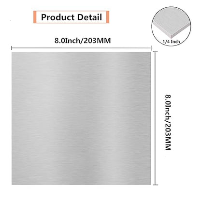 6061 T651 Aluminum Sheet Metal 8 x 8 x 1/4 Inch Flat Plain Aluminum Plate Covered with Protective Film, Heat Treatable Rectangle 6MM Aluminum Tooling Flat Metal Sheet Plate for Crafting, Industrial