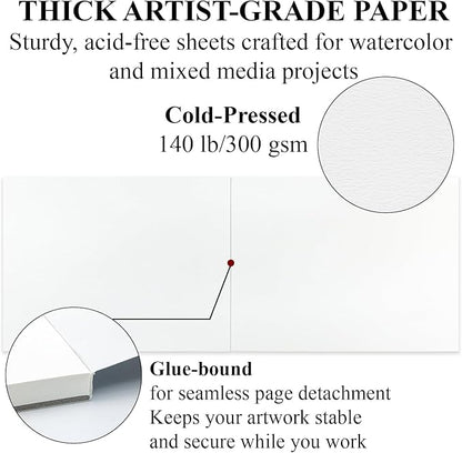 Watercolor Paper Pad, Watercolor Pad 9x12”, 300 GSM/ 140 lb Water Color Paper, 16 Sheets Cold Press - Painting, Drawing & Art Supplies for Adults & Kids, Watercolor Sketchbook for Wet & Dry Media.