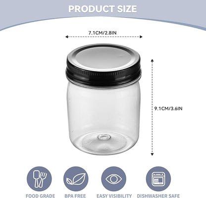 novelinks 8 oz Clear Plastic Jars with Screw-On Lids - BPA-Free Refillable Storage Containers for Slime, Spices, Crafts, Kitchen & Home Organization (32 Pack,Black)