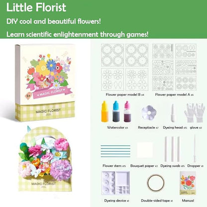 Science Craft Kit: Color Mixing & Dyeing Paper Flower Bouquet for Adults, Teens & Kids 8-12. Handmade Craft for Women's Group Activities & Stem Family Fun, Gift for Birthday Christmas, (Green Florist)