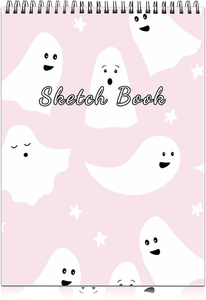 Cabreche Sketch Book Top Spiral Bound Sketch Pad, 9 x 12 inch,100GSM Thick Paper,50 Sheets 100 Pages,Art Sketchbook Artistic Aesthetic Writing Drawing Paper for Girls Women Cool Little Specter-Pink