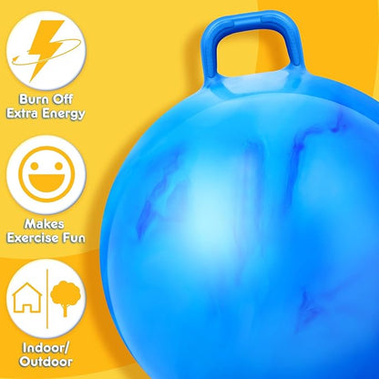 Lewtemi 3 Pcs 29 Inch Bouncing Ball with Handle, Outdoors Jumping Hopping Ball and Air Pump for Sports Exercise (Gradient Red, Gradient Blue, Purple)