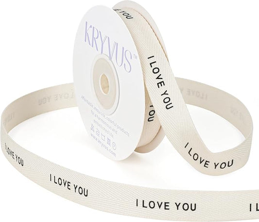 I Love You Ribbon - 5/8 Inch x 12 Yards Natural Twill Tape Ribbon, Cotton Herringbone Ribbons for Gift Wrapping, Birthdays, Weddings, Christmas, Anniversaries, Valentine's Day, Mother's Day