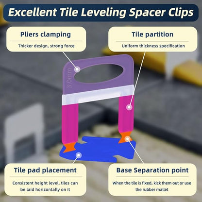 Tile Leveling System with Plier and Rubber Mallet, 1500 Pcs Tile Spacers Clips 200 Pcs Reusable Wedges, Leveler Tool Set for DIY Professional Ceramic Tile and Stone Installation (1/16 Inch)