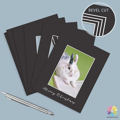 Mat Board Center, Pack of 50, 8x10 for 5x7 Black Mats - Acid Free, 4-ply Thickness, White Core - for Pictures, Photos, Framing