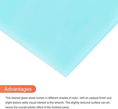 MECCANIXITY 2 Pcs Stained Glass Sheet Mosaic Tile 7.9 Inch x 5.9 Inch Sky Blue Stained Glass Sheets for Crafts DIY Art Project