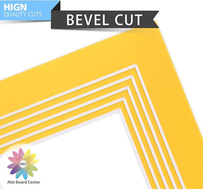 Mat Board Center, Pack of 10, 5x7 for 4x6 Deep Yellow Color Mats - Bevel Cut, Acid Free, 4-ply Thickness, White Core - for Pictures, Photos, Framing