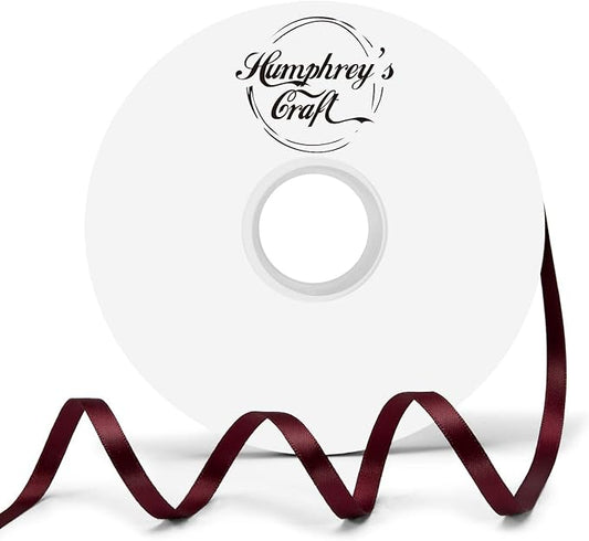 Humphrey's Craft 1/4 Inch Burgundy/Maroon Double Faced Satin Ribbon - 50 Yards Variety of Color for Crafts Gift Wrapping DIY Bows Bouquet Decoration Sewing Christmas Tree Wedding Invitation Card.