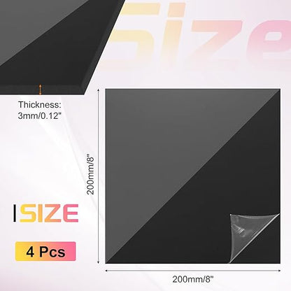 uxcell 4Pcs Acrylic Sheets 8x8 Inch Acrylic Panel 1/8 Inch-3mm Plastic Board for Picture Frames Sign Holders DIY Display Projects Craft, Clear Black
