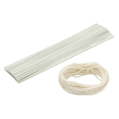 uxcell 100Pcs 2 Gauge Floral Wire, 11.81" Length Flower Stem Wires with 0.08" x 32.8ft Twine for Wreath Making, Flower Arrangement, White