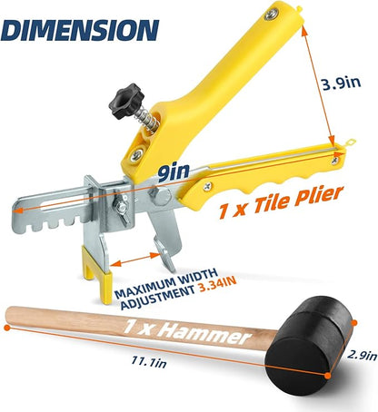 Tile Leveling System with Plier and Rubber Mallet, 1500 Pcs Tile Spacers Clips 200 Pcs Reusable Wedges, Leveler Tool Set for DIY Professional Ceramic Tile and Stone Installation (1/16 Inch)